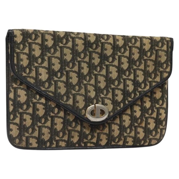 Christian Dior Trotter Canvas Clutch Bag Navy Gold - Picture 1 of 15